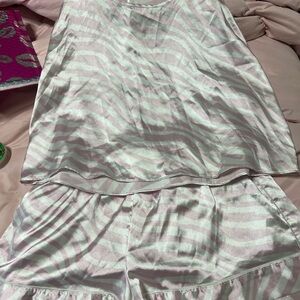 Victoria's Secret Pink and White Satin Pajama Set